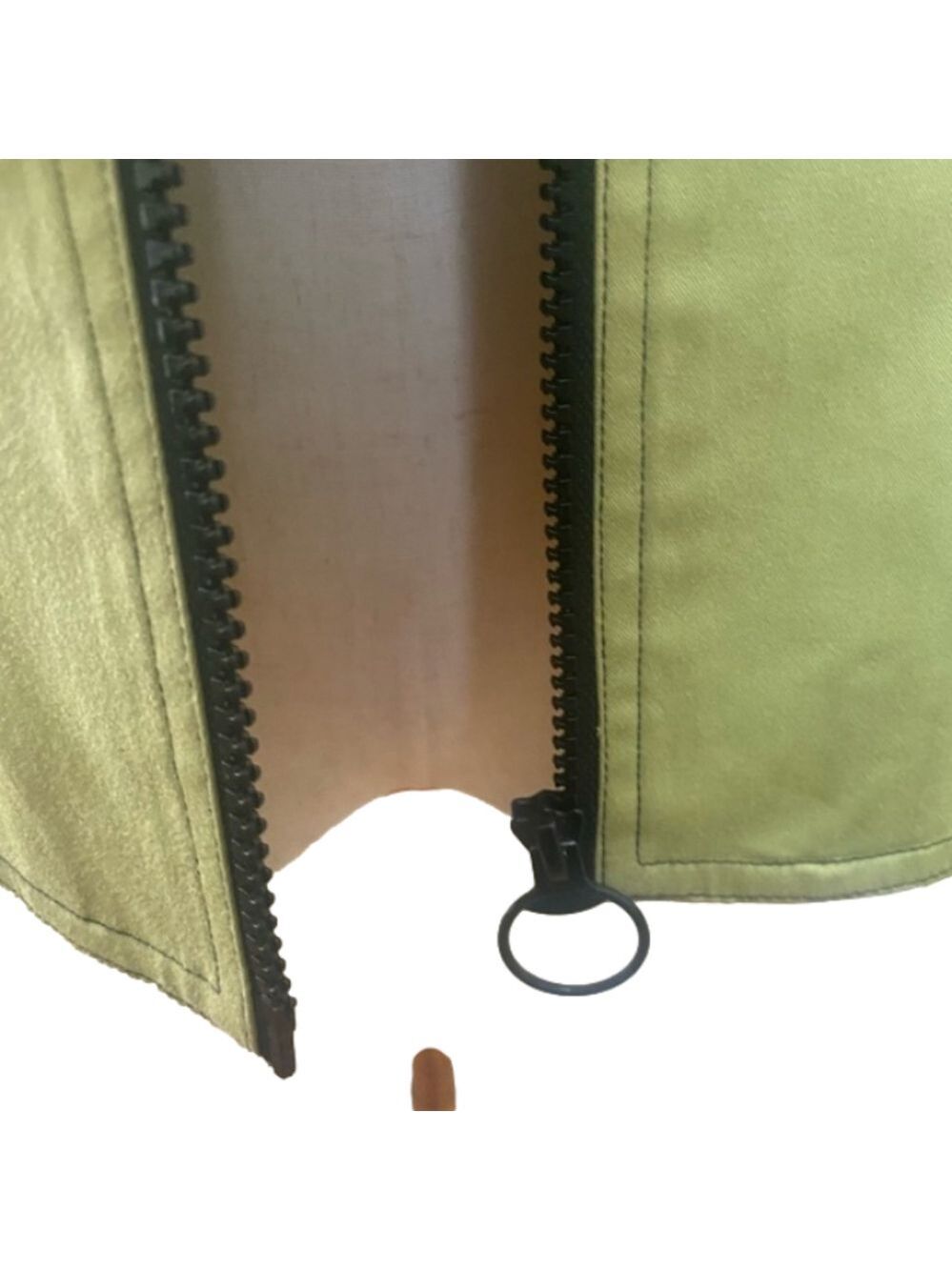 90S CHARTREUSE W BLACK FRONT ZIP LINED CROPPED COLLARLESS BLAZER NORMCORE 8 - Picture 6 of 8